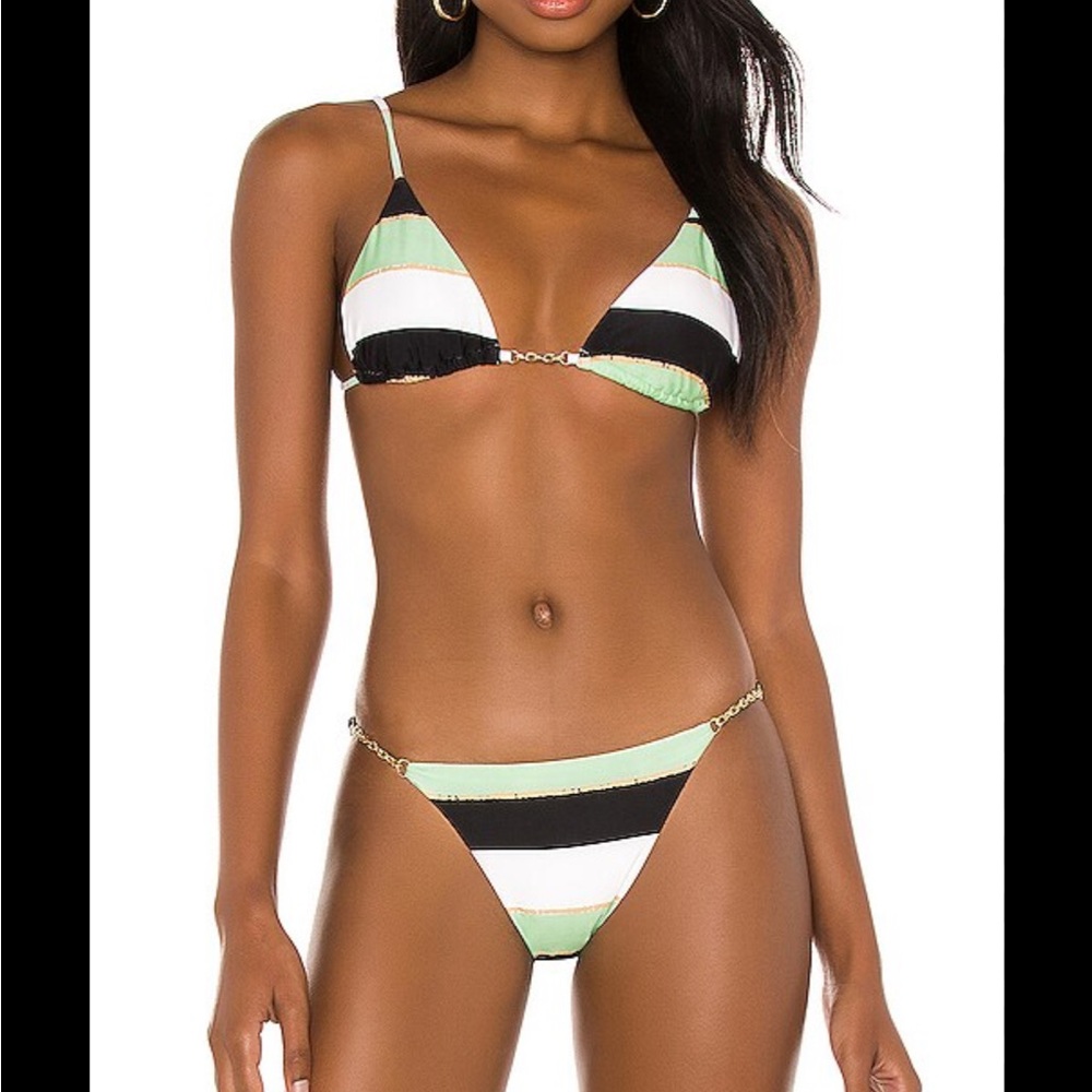 Striped Bikini Set - Green, Black, White